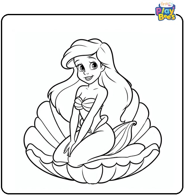 Princess Ariel Sits in the Scallop Coloring Page