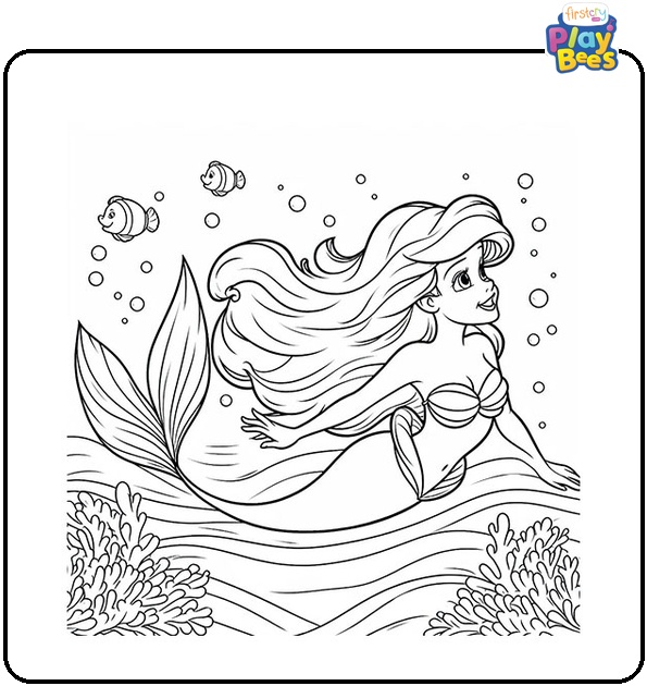 Princess Ariel Swimming Coloring Page