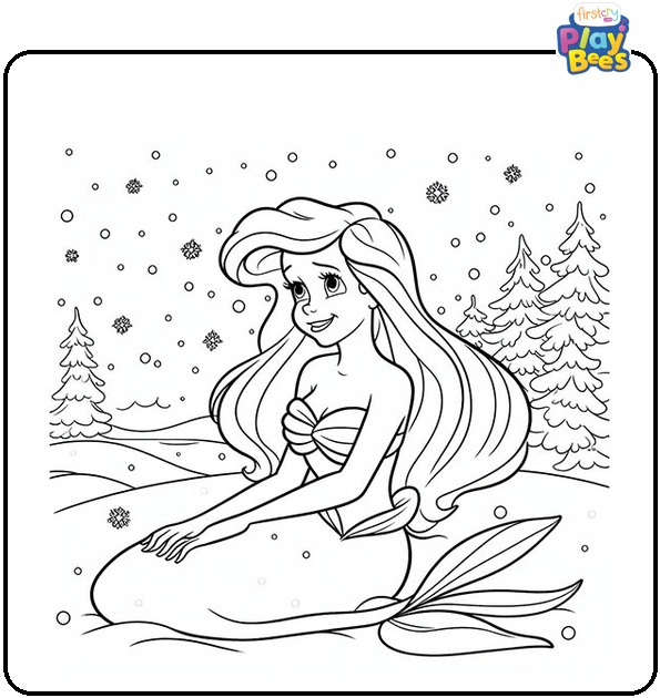 Princess Ariel in the Snow Coloring Page