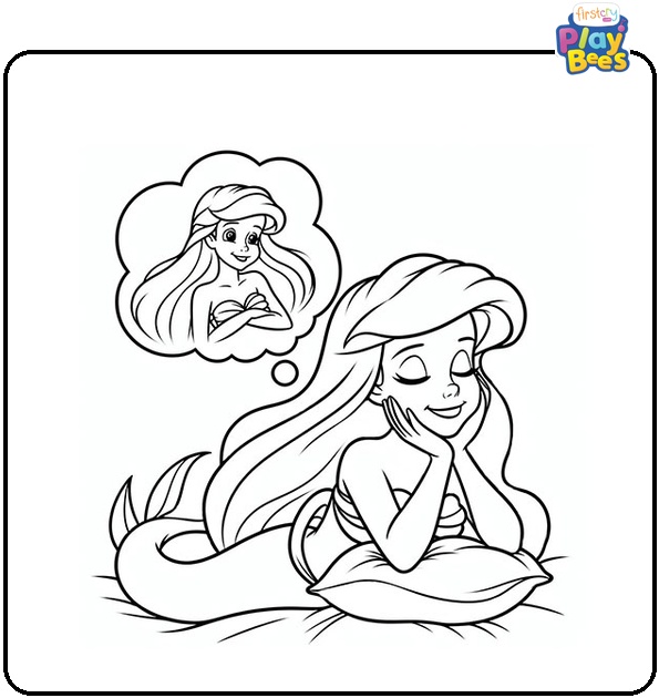 Princess Ariel is Dreaming Coloring Page