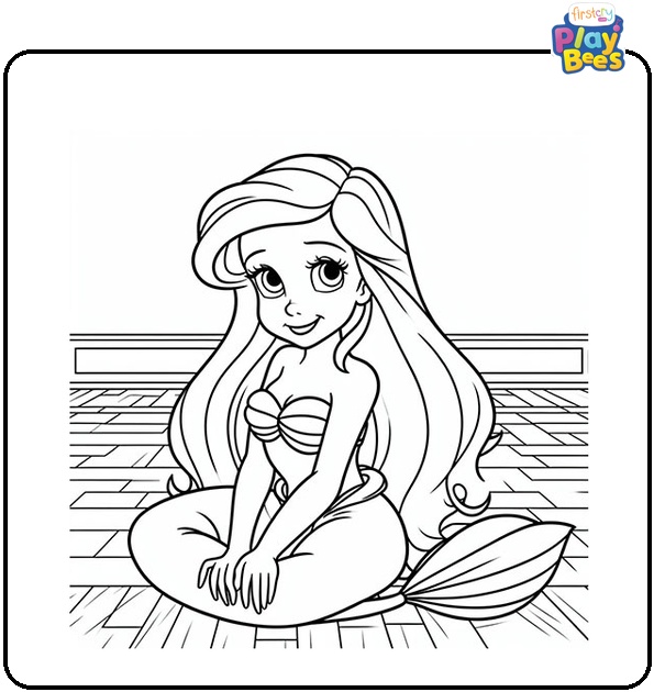 Princess Ariel on the Floor Coloring Page