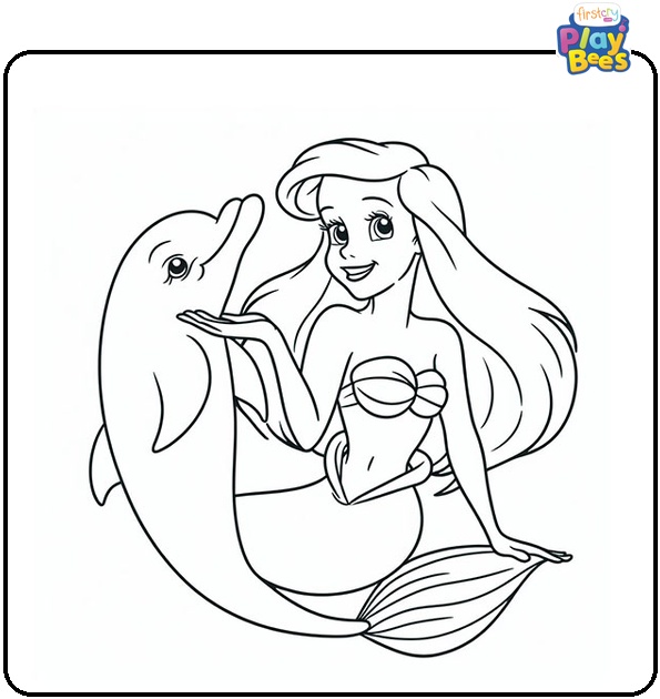Princess Ariel with a Dolphin Coloring Page