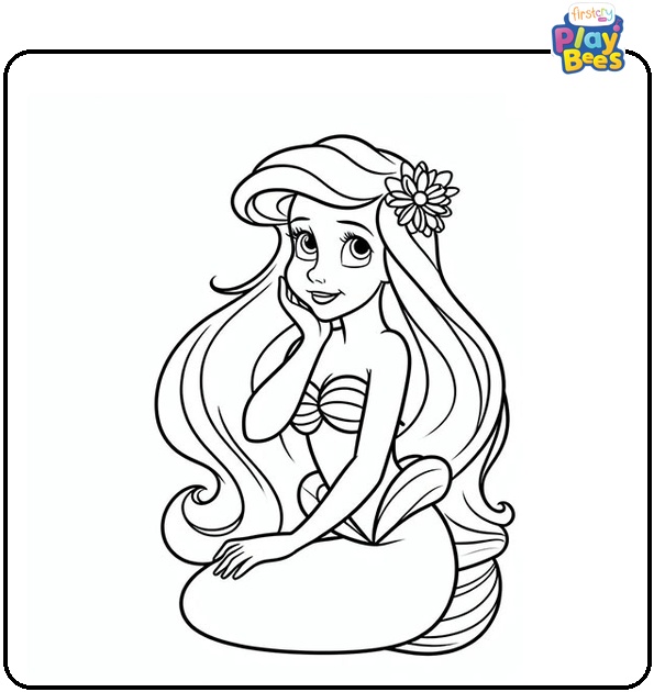 Princess Ariel with a Flower on Her Hair Coloring Page
