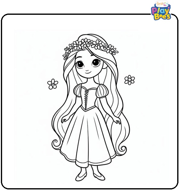 Princess Rapunzel With Flowers In Her Hair Coloring Page Princess Rapunzel With Flowers In Her Hair Coloring Page