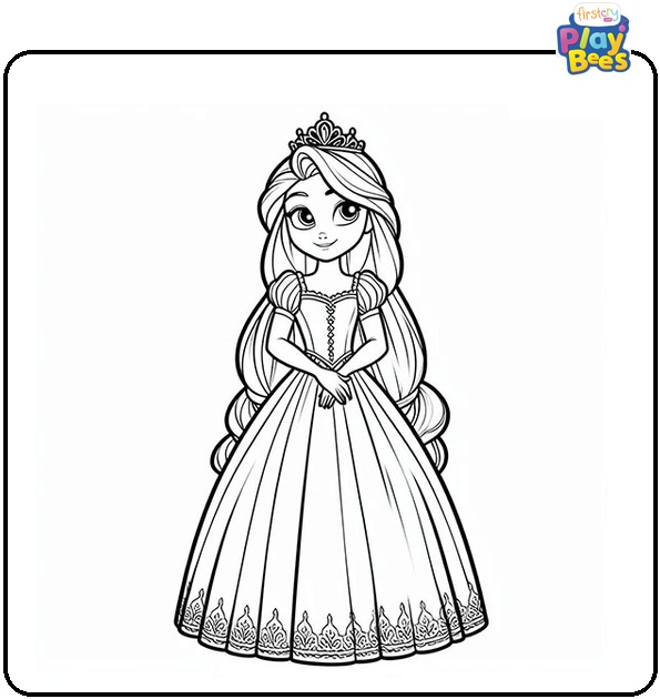 Princess Rapunzel with Crown Coloring Page Princess Rapunzel with Crown Coloring Page