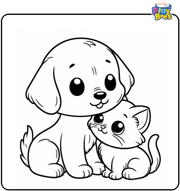 Puppy and Kitten Colouring Page