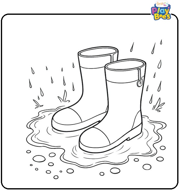 Rain Boots and Puddles in Spring Weather Coloring Page