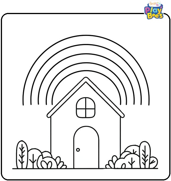 Rainbow House Coloring Page