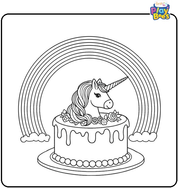 Rainbow Unicorn Cake Coloring Page