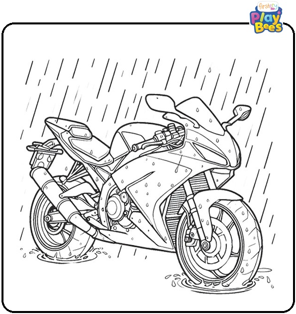 Rainy Day Motorcycle Coloring Page