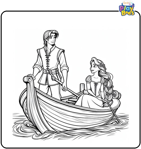 Rapunzel And Flynn On The Boat Coloring Page Rapunzel And Flynn On The Boat Coloring Page