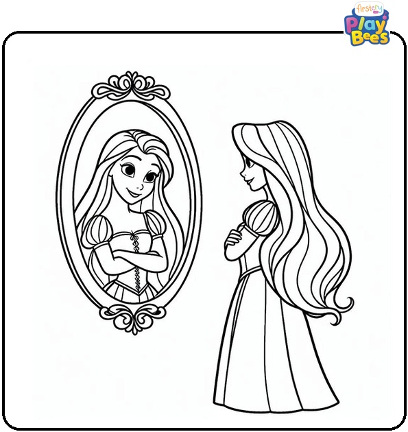 Rapunzel Looks into the Mirror Coloring Page Rapunzel Looks into the Mirror Coloring Page