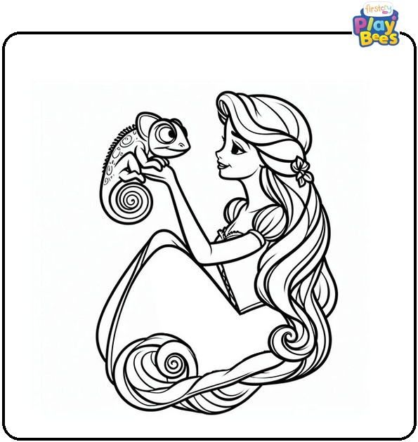 Rapunzel With A Chameleon Coloring Page Rapunzel With A Chameleon Coloring Page