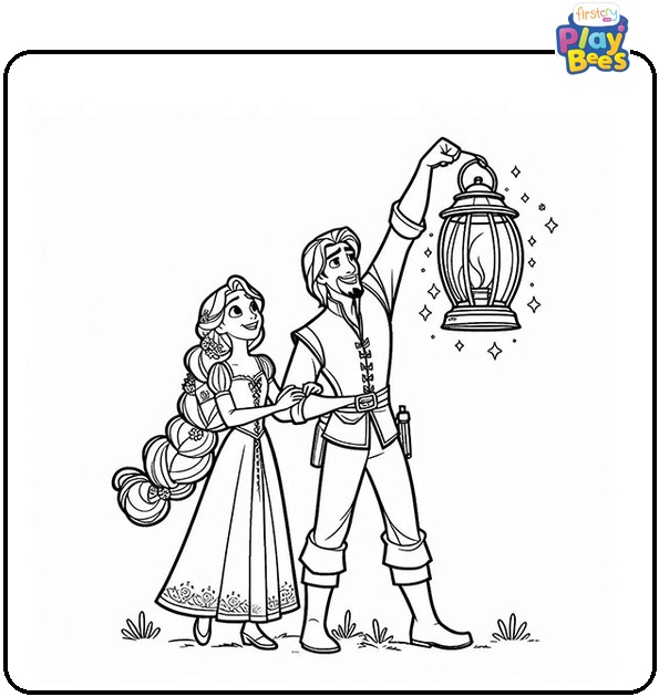 Rapunzel and Flynn Release a Lantern Coloring Page Rapunzel and Flynn Release a Lantern Coloring Page