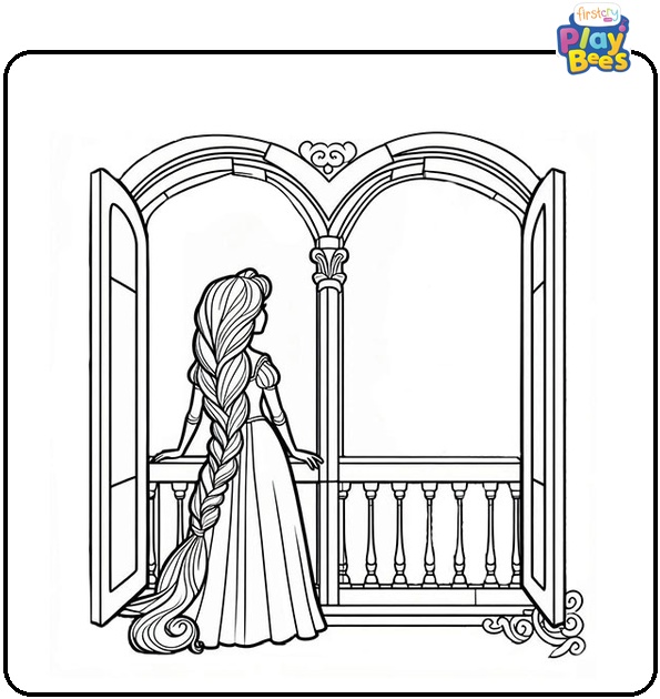 Rapunzel at Window Coloring Page Rapunzel at Window Coloring Page