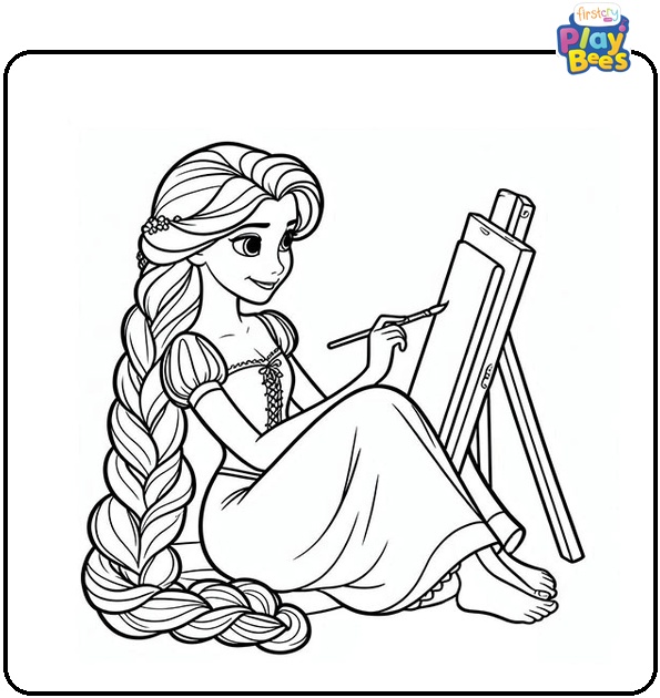 Rapunzel is Drawing Coloring Page Rapunzel is Drawing Coloring Page