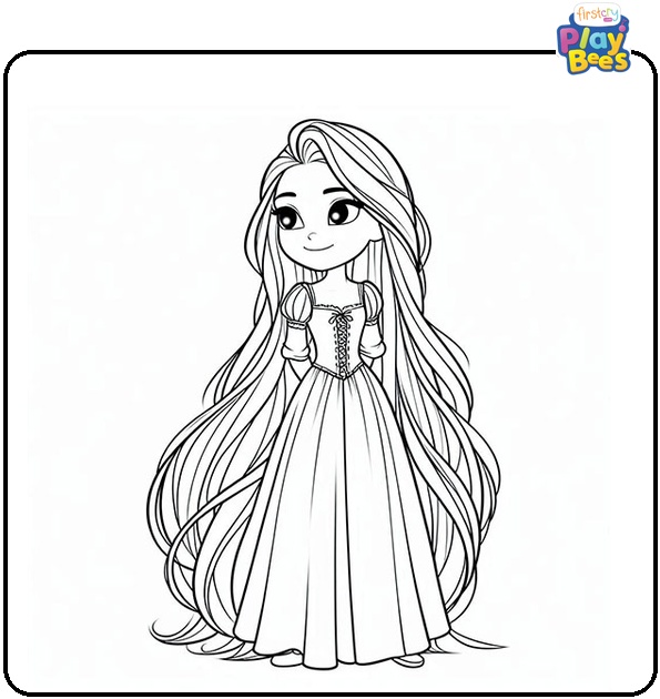 Rapunzel with Her Beautiful Long Hair Coloring Page Rapunzel with Her Beautiful Long Hair Coloring Page