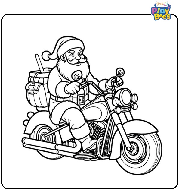 Santa on a Motorcycle Coloring Page