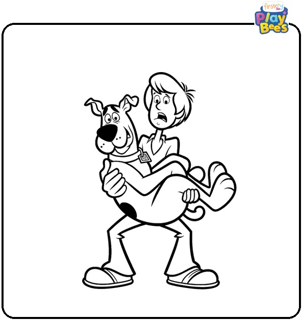 Scared Scooby-Doo Being Held By Shaggy Coloring Page