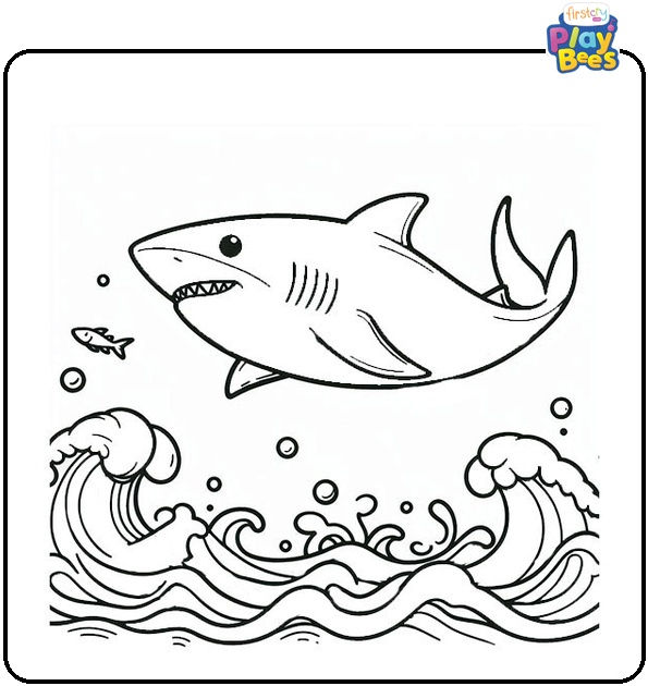 Shark Under the Moonlight Colouring Page