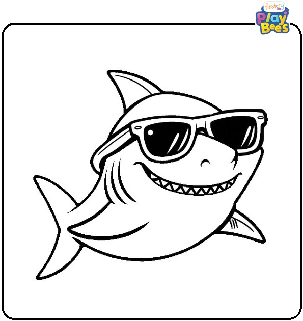 Shark with Sunglasses Colouring Page