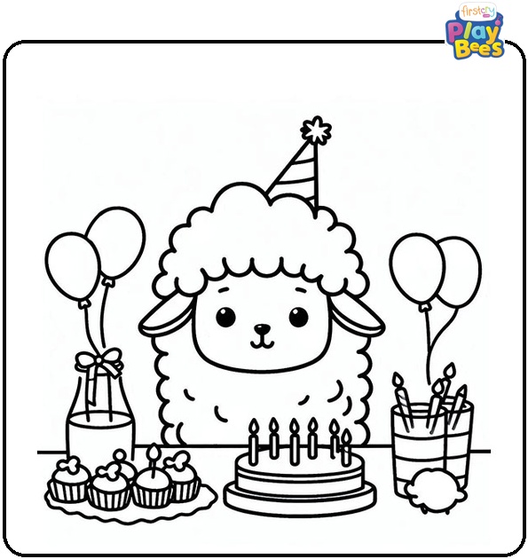 Sheep Birthday Party Coloring Page Sheep Birthday Party Coloring Page