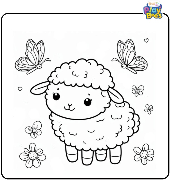 Sheep and Butterflies Coloring Page Sheep and Butterflies Coloring Page