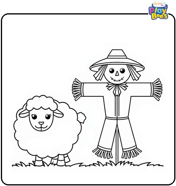 Sheep and a Scarecrow Coloring Page Sheep and a Scarecrow Coloring Page