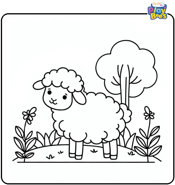 Sheep in Garden Coloring Page Sheep in Garden Coloring Page