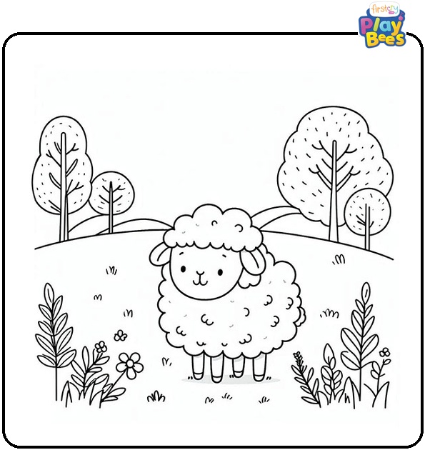 Sheep on a Hill Coloring Page Sheep on a Hill Coloring Page