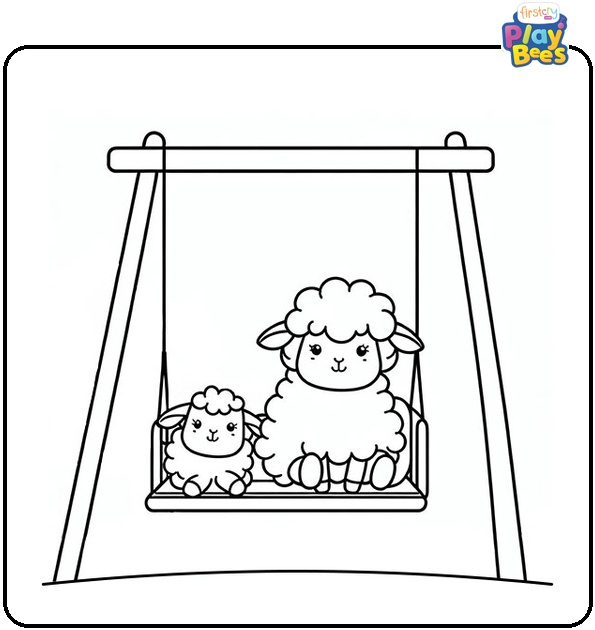 Sheep on a Swing Coloring Page Sheep on a Swing Coloring Page