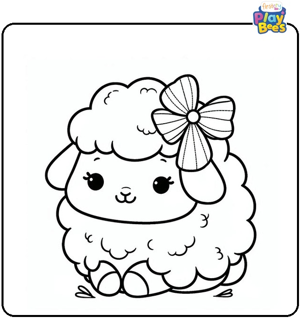 Sheep with a Bowknot Coloring Page Sheep with a Bowknot Coloring Page
