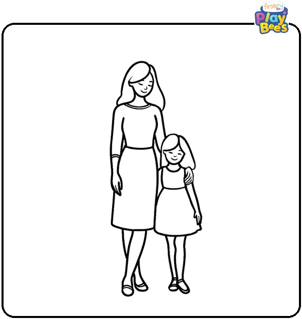 Single Mom With Daughter Coloring Page