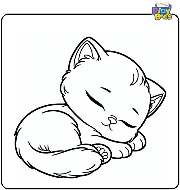 Sleeping Kitten Colouring Page