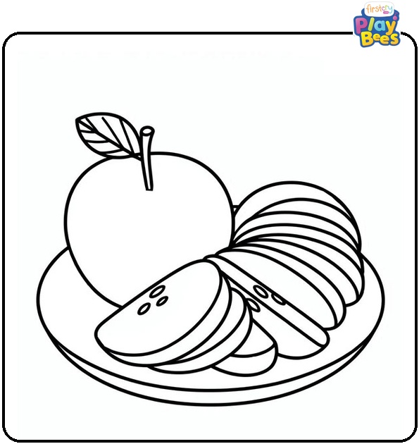 Sliced Apple on Plates Coloring Pages