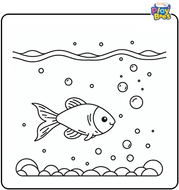 Small Fish Swimming in the Water Coloring Page Small Fish Swimming in the Water Coloring Page