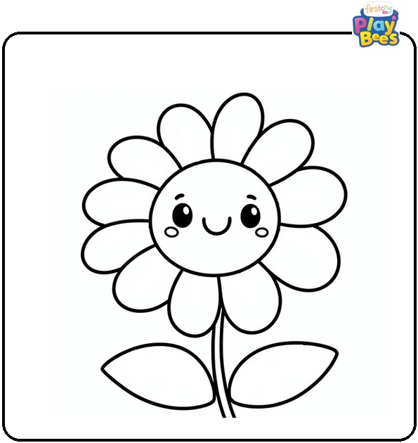 Smiling Cartoon Flower in May Coloring Page