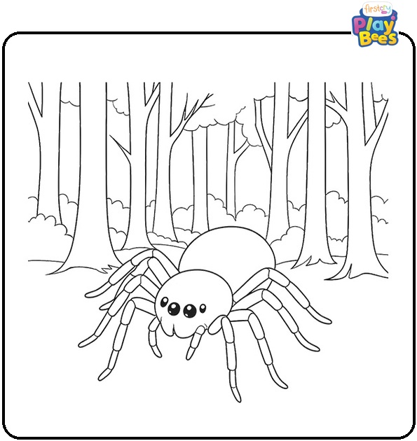 Spider in a Forest Coloring Page