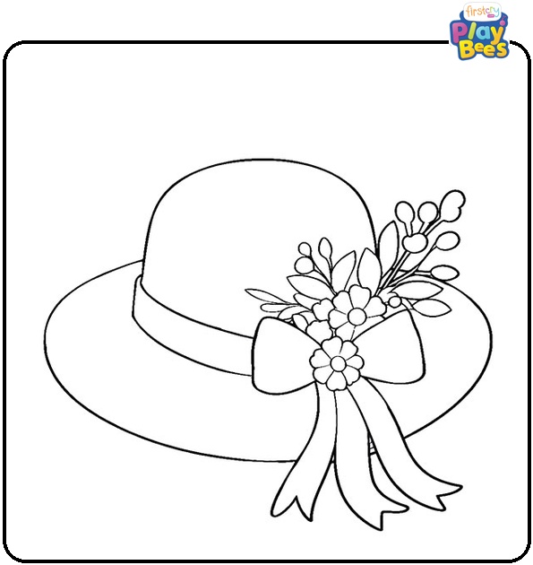 Spring Hat With Ribbon and Flowers May Coloring Page