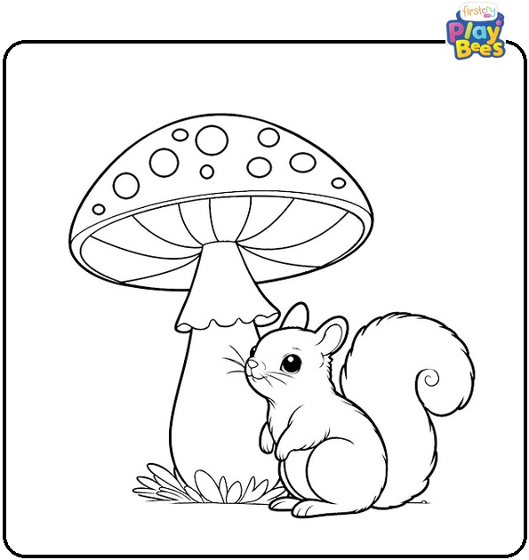 Squirrel and a Giant Mushroom Coloring Page