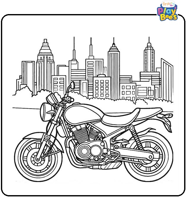 Street Motorcycle In The City Coloring Page