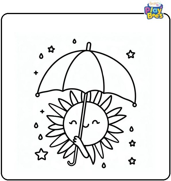 Summer Sun Holding an Umbrella Coloring Page