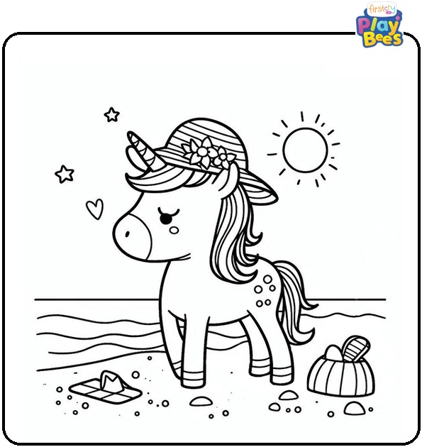 Summer Unicorn Coloring Page