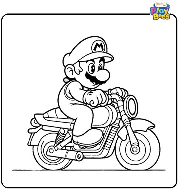 Super Mario On Motorcycle Coloring Page