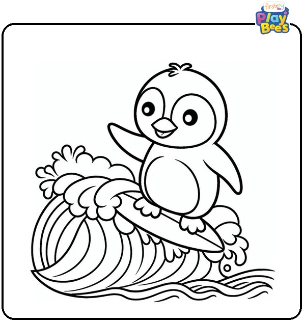 Surfing Penguin Coloring Page