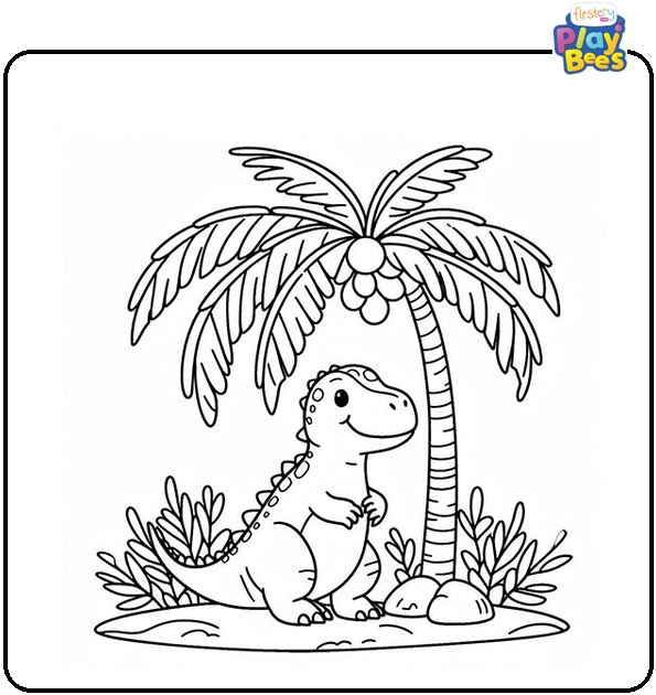 T-Rex Under Palm Trees Coloring Page
