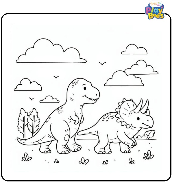 T-Rex and Triceratops Coloring Page