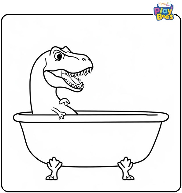 T-Rex in Bathtub Coloring Page
