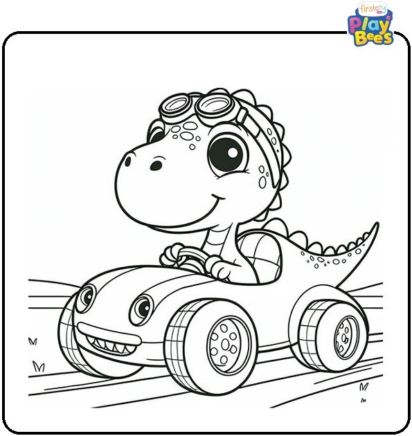 T-Rex in a Race Car Coloring Page