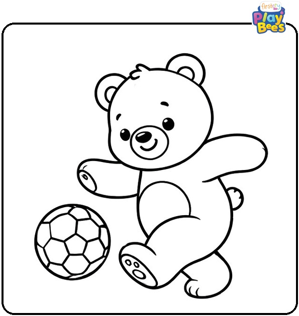 Teddy Bear with Soccer Ball Coloring Page